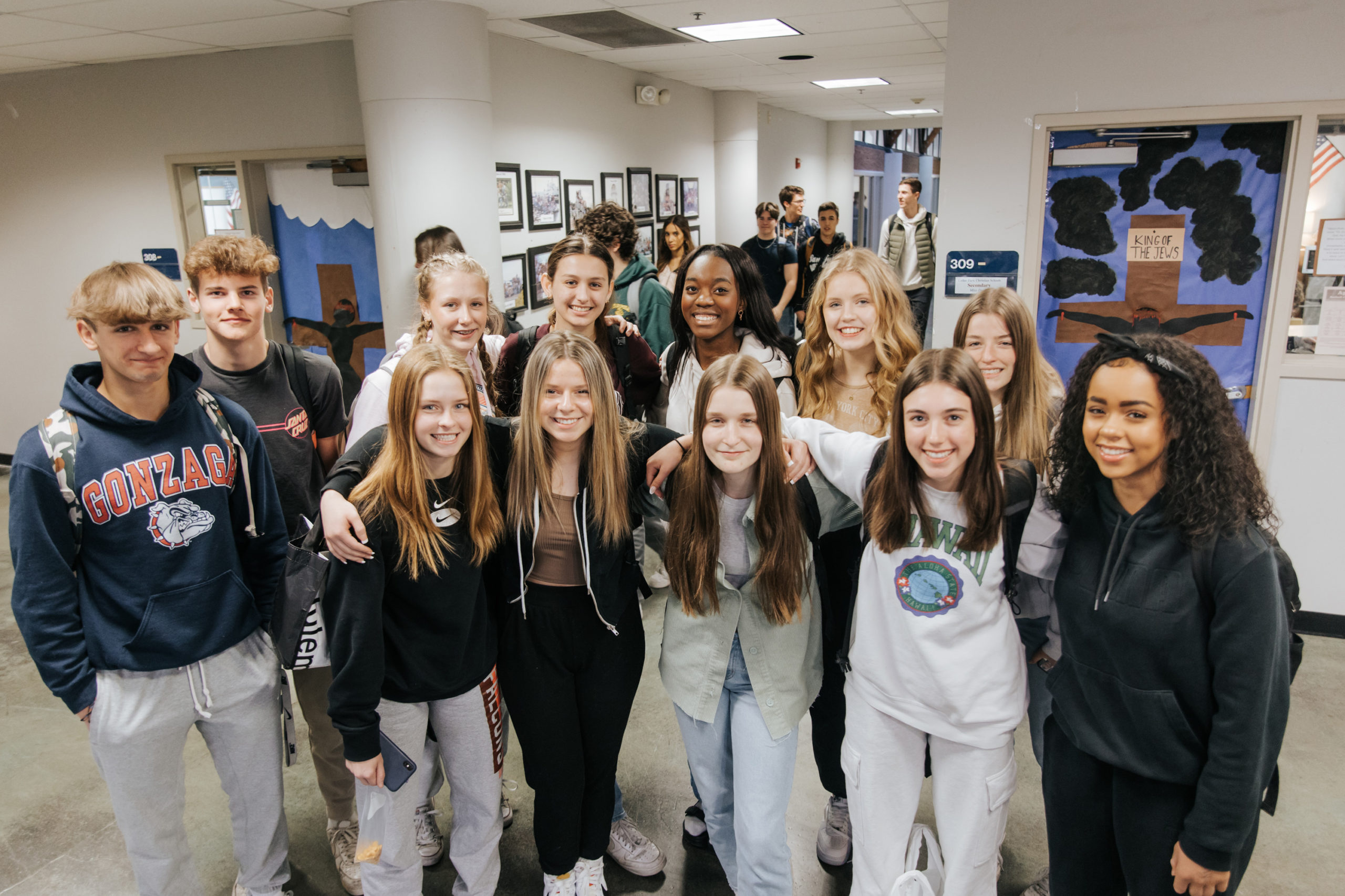 students in hallway