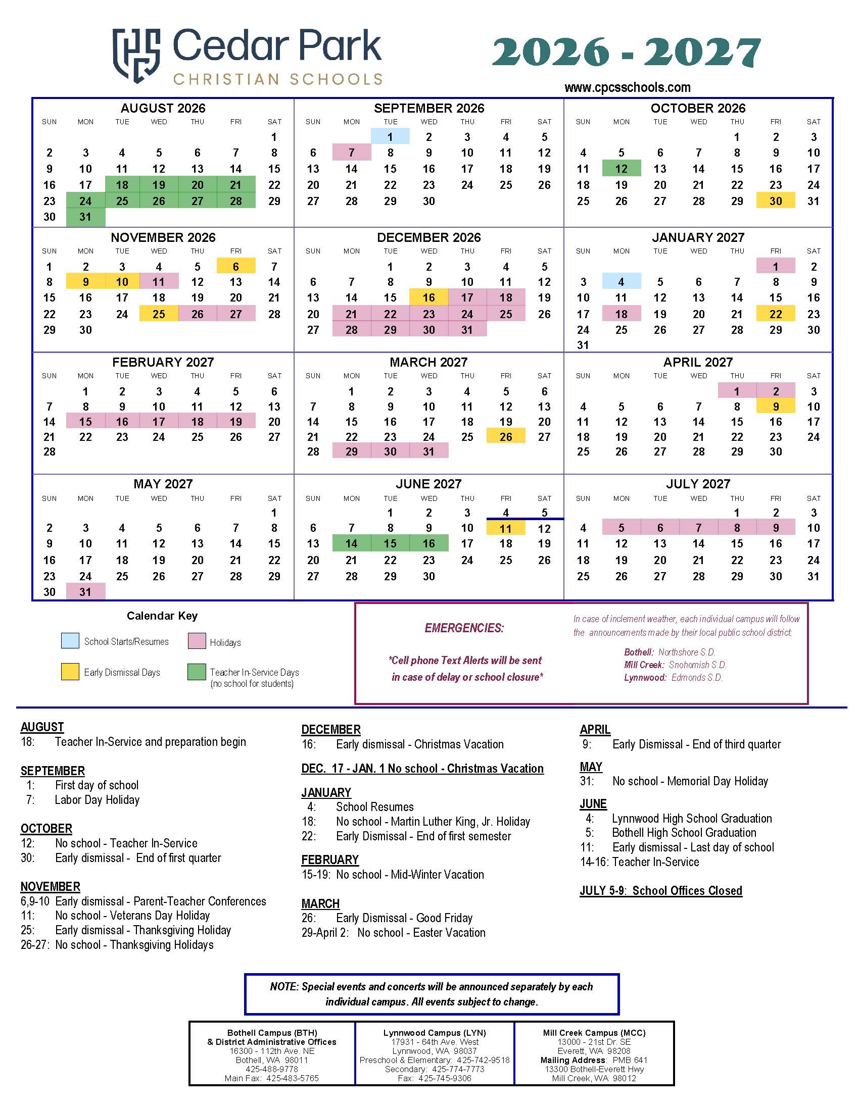 DISTRICT CALENDAR 2026-2027
